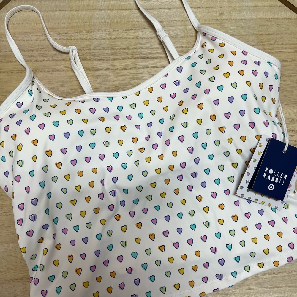 Roller Rabbit White Tank Top with Colorful Heart Pattern L